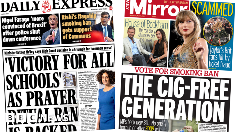 The Papers: Faculty's prayer ban win and 'cig-free technology'